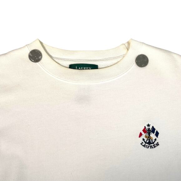 Lauren Ralph Lauren Womens Small Crewneck Embroidered White Cotton Sweater - Picture 4 of 10